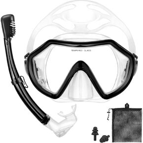 Snorkeling Gear for Adults, Dry Adult Snorkel Set HD Panoramic View Snorkel Mask Set, Anti-Leak and Anti-Fog Scuba Diving Package with Mesh Bag Ear Plug for Snorkeling Scuba Diving Travel