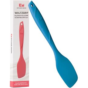Kitchen Mama WaltzGrip Platinum Silicone Scraping Spatula: Heat-Resistant, Dishwasher Safe, Ergonomic Grip, Sturdy - Ideal for Mixing, Baking, and Nonstick Cookware (Blue)