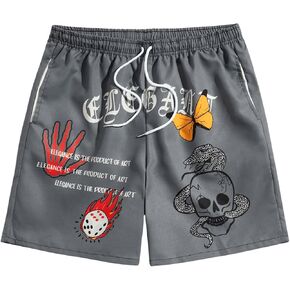 GORGLITTER Men's Graphic Print Workout Track Shorts Drawstring Waist Summer Shorts with Pockets