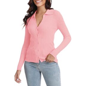 بلوفر نسائي من Urban CoCo بأكمام طويلة ورقبة على شكل حرف V وقميص كاجوال مضلع بأزرار سفلية in Kuwait