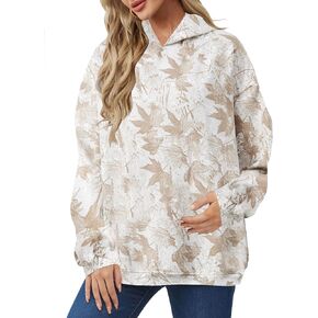 Lauweion Womens كبير الحجم كامو هوديي ورقة القيقب الرسومية مقنعين قميص قميص عصري طويل الأكمام هوديي التمويه