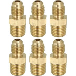 PATIKIL Solid Brass Hex Nipple Pipe Fitting Thread Adapter, 6 Pack 1/4" Flare SAE x 1/4" NPT Male Water Line Connectors Couplings