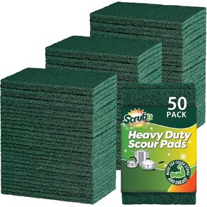 SCRUBIT Scouring Pad - Heavy Duty Scrub Pads for Cleaning Dishes - Non-Scratch Scour Pads - Reusable Scrubbing Pads - Green (50)