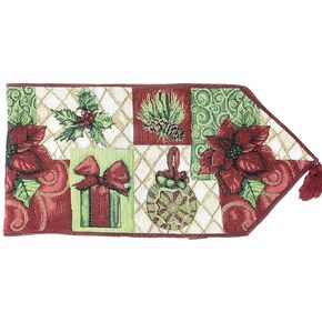 Tache Christmas Green Red Decorative Tapestry Holiday Tidings Poinsettia Table Runners with Tassels, 13 x 72