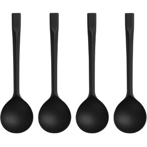 Plastic Dessert Spoons,Disposable Soup Spoons,Heavy Duty Black Spoons for Party Office Restaurants Events Utensils,5.5 x 1.57 Inch,Black,100 Pieces.