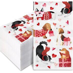 Whaline 100Pcs Valentine's Day Dog Guest Napkin Puppy Heart Paper Napkin Disposable Dinner Hand Towel Napkin for Kitchen Bathroom Party Supplies