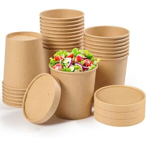 JOLLY CHEF 32oz Paper Soup Containers with Vented Lids, 25 Pack Disposable Food Containers, To Go Soup Cups with Lids