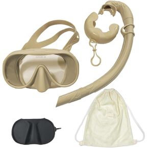 Snorkel Set for Adult Wide Anti-Fog Glass Lenses Nature Cream with mesh Backpack, case