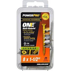 Power Pro Premium One Multi-Material Flat Head Screws, Epoxy Coated Steel, Fasten in Wood, Metal, Concrete, Drywall and Plastic, Bronze, #8 x 1-½ inches, Box of 25 Screws
