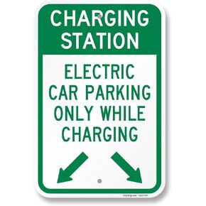 SmartSign 18 x 12 inch Charging Station Electric Car Parking Only Sign with Directional Arrows, 120 mil Durable Aluminum Composite (ACM), Engineer Grade Reflective Material, Green and White, USA-Made