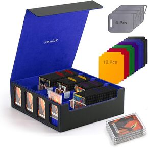 Ultra-Capacity 4-Row Trading MTG Card Storage Box with Display, Holds 3000+ Cards with Dividers & Card Holders, PU Leather Commander Deck Box for MTG, YuGiOh, TCG Deck Box, Sport Cards (Black / Red)
