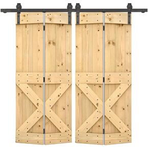 64 in. x 84 in. Mini X Series Unfinished DIY Wood Double Bi-Fold Barn Doors with Sliding Hardware Kit
