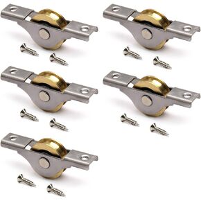 Heyiarbeit 5Pcs Copper Electroplating Single Wheels 1" / 26mm Dia Sliding Wheel Door Window Pulley Stainless Steel Shell for Wardrobe Furniture Cabinet