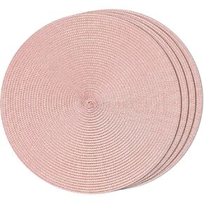 FunWheat Round Braided Placemats Set of 4 Table Mats for Dining Tables Woven Washable Non-Slip Place mats 15inch (Red, 4pcs)