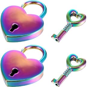 2Pack Small Heart Shaped Lock, Love Locks Heart Padlock with Key, Colorful and Cute Locks Made of Metal, Love Locks Heart Padlock with Keys, Vintage Lock Valentines Lock