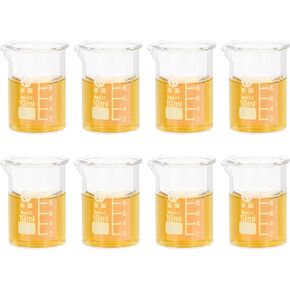 PATIKIL 10ml Low Form Measuring Cup, 8 Pcs 3.3 Borosilicate Glass Beaker Graduated Measuring Pitcher with Spout for Lab Experiment, Cooking and Baking, Clear