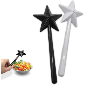 2 PCS Salt and Pepper Shaker Magic Wands, Pentagram Shape Salt Dispenser, Wand Salt and Pepper Shakers, Star Wand Salt and Pepper Shakers Refillable With Holes Kitchen Accessories (Black+White)