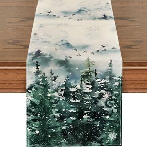 Christmas Table Runner 13x72 Inch Xmas Trees National Trees Snowflakes Winter Kitchen Dinning Table Decoration for Indoor Outdoor Birthday Home Party Decor
