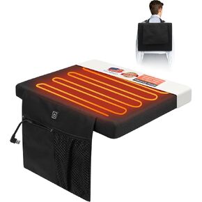 Heated Seat Cushion, Portable Heated Seat Pad with USB Interface, Thick Heated Stadium Seat with Back and Hand Straps, 3 Heat Settings Heated Bleacher Seat (Power Bank Not Included)