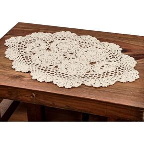 Eiyye 2-Pieces Handmade Cotton Crochet Doilies Oval Lace Table Placemats 12 x17inch, Beige