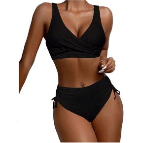 SweatyRocks Women's High Waisted Bikini Set Twist Front Ruched Bikini Swimsuit 2 Piece Bathing Suits