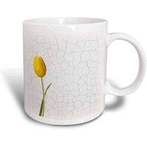 3dRose Pretty Yellow Tulip On Faux Crackle Paint Background Mug, 11 oz, Black/White