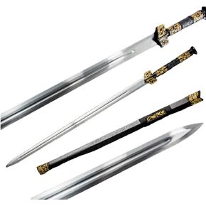 LOONGSWORD Chinese Han Jian Sword | 40.5" Hand-Forged Carbon Steel Blade | Zinc Alloy Handle & Black Wood Scabbard | Martial Arts, Collecting, and Gifting