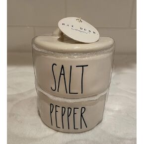 Rae Dunn By Magenta 2 Piece SALT & PEPPER Stacking Ceramic LL Salt & Pepper Cellars Set