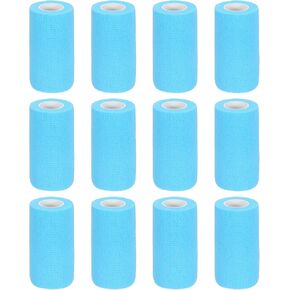 MECCANIXITY 12 Pack Elastic Cohesive Bandage Wrap 4 Inch x 5 Yards Breathable Self Adhesive Athletic Tape Roll Light Blue for Sports Wrist Ankle Support