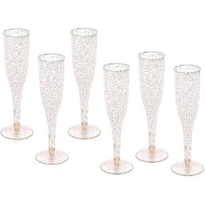 Oojami 90 Plastic 6.5 oz Disposable Champagne Flutes Ideal for Toasting, Wedding, Birthday, Baby Showers, Retirement, Celebration, Mimosa, Cocktails, Engagements, Birthday, Parties (Gold Glitter)