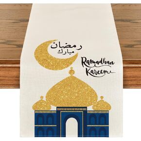 Artoid Mode Ramadan Table Runner, Seasonal Bling Bling Moon and Star Holiday Kitchen Dining Table Runners for Home Party Decor 13 x 72 Inch