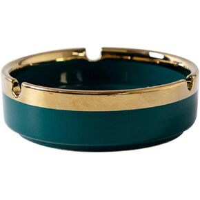 Ceramic Gold Edge Ashtray, Round Ashtray for Cigarette, Home Office Coffee Bar Ashtrays, Outdoor Ash Tray (Green)