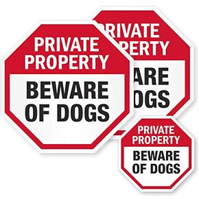 SmartSign Private Property Beware of Dogs Decals Set |Two 4"x4" & One 2.75"x2.75" Reflective Laminated Adhesive Labels/Stickers, Made in USA