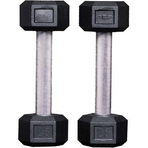 Rep Fitness Rubber Hex Dumbbell(s) - Singles (55LB +) and Pairs (5LB - 50LB) - Low Odor, Fully Knurled Handle