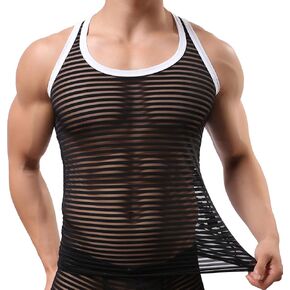 Men's Soft Mesh Striped Tank Tops Sleeveless Fitness Undershirt Vest