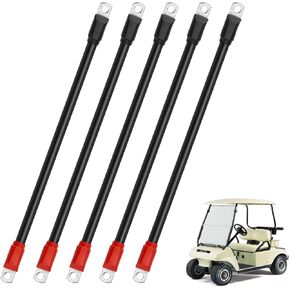 JERBOR 5 PCS Heavy Duty Golf Cart Battery Cables, Golf Cart Battery Copper Wiring Kit for Club Car DS 1995-Up for 48 Volt 4 Gauge