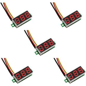 5Pcs Mini Digital Voltmeter Mini 0.28 inch Three-Wire DC 0-100V Voltage Gauge Tester LED Display Reverse Protection Function (Red)