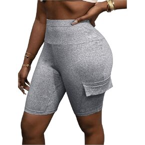 Women's High Elastic Waisted Track Shorts Slim Fit Cycling Bermuda Shorts with Pocket
