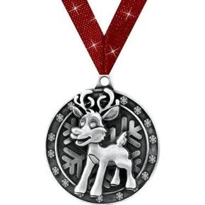 Crown Awards Christmas Medals - 2" Silver Reindeer Medals Prime