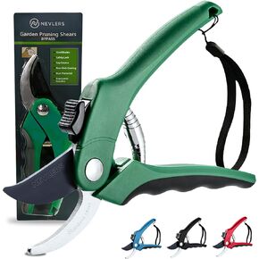 Nevlers 8" Green Bypass Pruning Shears for Gardening | Garden Shears w/Stainless Steel Blades | 8mm Cut Cap. Plant Shears Gardening Tools | Ergonomic Hand Pruners for Gardening Gifts for Men & Women