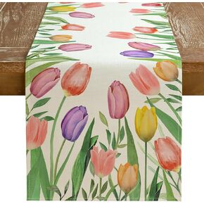 GEEORY Tulips Spring Table Runner 13 x 72 Inch, Floral Decorative Rustic Farmhouse Table Decoration for Kitchen Dinning, Indoor Outdoor Dinner Party Decor GT147-72