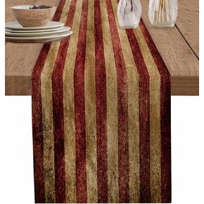 Greeeen Cotton Linen Table Runner, US Flag Kitchen Table Runners for Family Dinner, Banquet, Parties and Celebrations, Vintage American Flag Table Decor, 13 x 60 inch