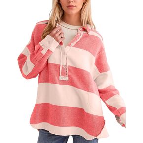 Missactiver Women Color Block Stringsed Eversive Sweatshirt Button Henley Neck Pullover High Low Low Low Low Low Tunic Tops