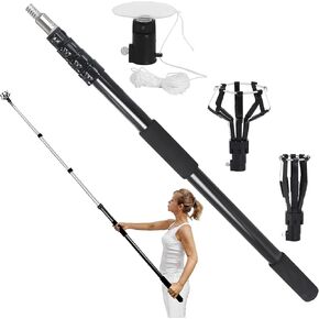 28FT Reach Light Bulb Changer for High Ceilings with 5-20FT Telescopic Extension Pole, Light Bulb Extension Pole Changer with Baskets and Suction Cup for Recessed Lights