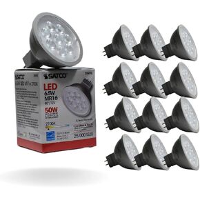 Satco Lighting S9495 - 6.5 Watt Reflector MR16 LED Light Bulb - 12 Volt - 2700K Warm White Light - 40 degree Beam Angle - GU5.3 Base (12 LED Light Bulbs)