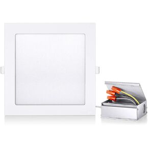 8 inch 18W Ultra Thin Square Recessed Light with J-Box, 6000K Daylight, 150W Equivalent, No-Dimmable Ceiling Light