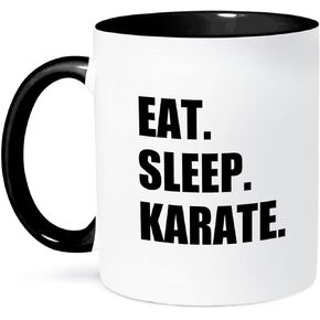3dRose Eat Sleep Karate-Martial Art Enthusiast Gift-Black Text Typography Two Tone Mug, 11 oz