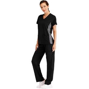Minty Mint Women's V Neck Stretch Scrub Medical Scrub W Side Blay S Black S