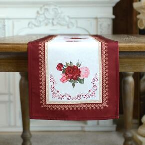 SUTAVIA Lace Embroidered Round Tablecloth Farmhouse TableCover Classic Antique Flower Decor Macrame Christmas Table Cloth (Burgundy, 45 inch Round)
