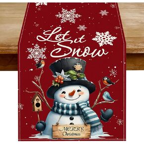 Christmas Table Runner - Red Snowman Snowflake Winter Holiday Decorative Farmhouse Table Decorations for Kitchen Dinning, Indoor Outdoor Dinner Party Decor 13x72 Inch